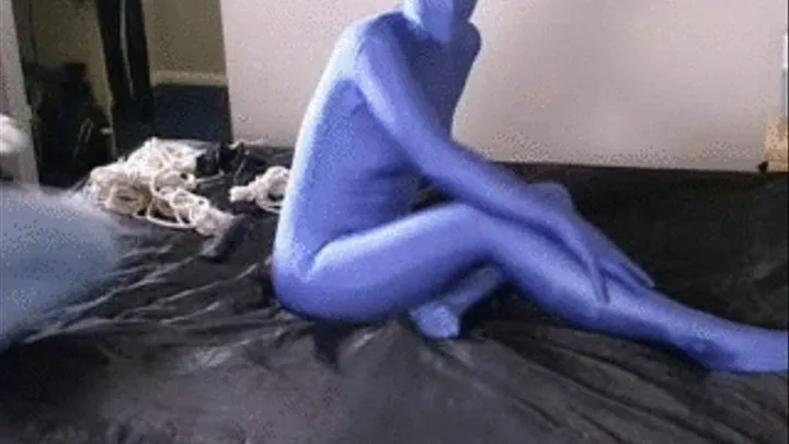 Blue Zentai Catsuit tied part 1 of 4