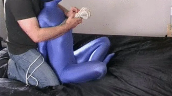 Blue Zentai Catsuit tied part 2 of 4