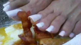 CANDI's BREAKFAST! (French Toast - French Tip Long Toenails! Eggs Bacon)!!