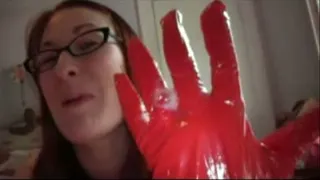 Red Vinyl Corset Glove Hand Job