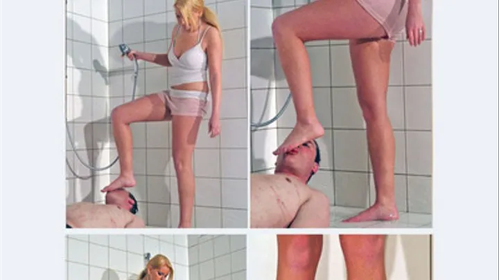 Goddess Mandy take a shower in the morning on slave Gunnar