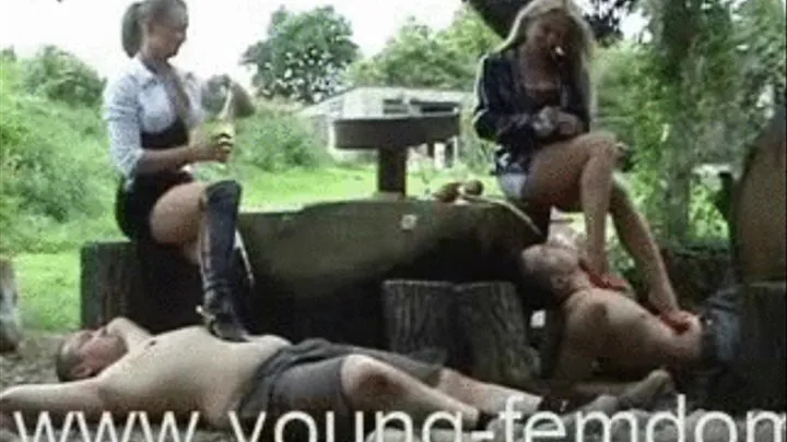 Nina ( 18 ) and Fanny ( 19 ) have a Femdom Picnic with 2 slaves - Part 1