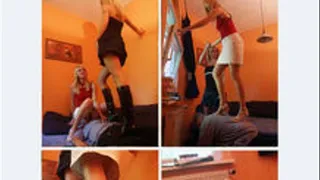 2 sadistic Teens dominate a men in a bedroom