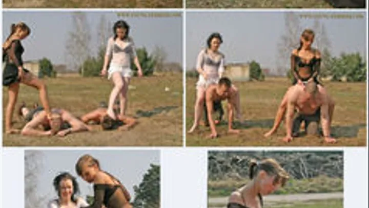 The young sexy german Girls Konstanze and Tina spoilt and educate 2 Men on a green Meadow