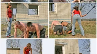 Young beauty Goddess Konstanze degrates 2 men on an old Army Training Place