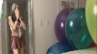 Sexy School Girl Riding Big Balloons