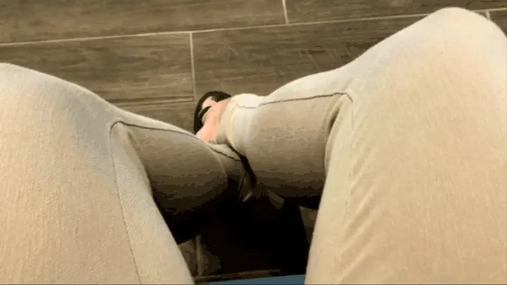 POV Beige Tight Pants Seated Leg Crossing Flex