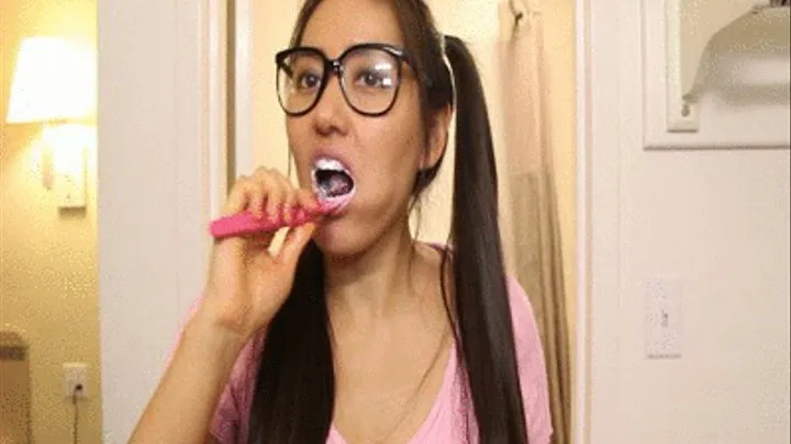 Asian Samantha Flosses And Brushes Her Teeth ( High Definition)