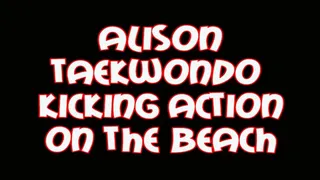 Alison taekwondo kicking action on the beach