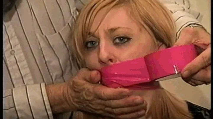 23 YR OLD AIRLINE FLIGHT ATTENDANT GETS HER MOUTH STUFFED WITH A STINKY SOCK, BALL-TAPED IN A CHAIR, BAREFOOT, TOE-TIED, WRAP BONDAGE TAPE GAGGED, GAG TALKING, HANDGAGGED AND SELF HANDGAGGING