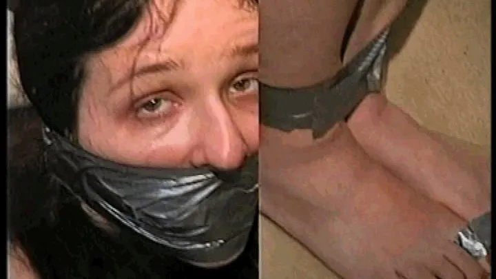 34 YR OLD STAY AT HOME STEP-MOM IS MOUTH STUFFED, WRAP DUCT TAPE GAGGED, TAPE TIED, BAREFOOT, TOE TAPED, GAG TALKING AND STRUGGLING