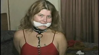 SEXY ONE IS WEARING A COLLAR & CHAIN LEASH & GETS HER BARE FEET & TOES TIED & RUBBED