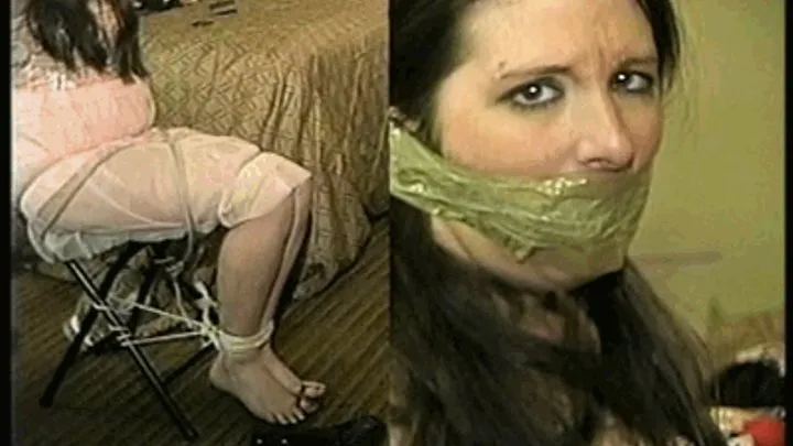 26 YEAR OLD ACTRESS GETS HER MOUTH STUFFED WITH PANTIES, WRAP TAPE GAGGED, HANDGAGGED, BAREFOOT, TOE-TIED, HIGH HEEL SMELLING, GAG TALKS AND TIED TO A CHAIR WITH ROPE