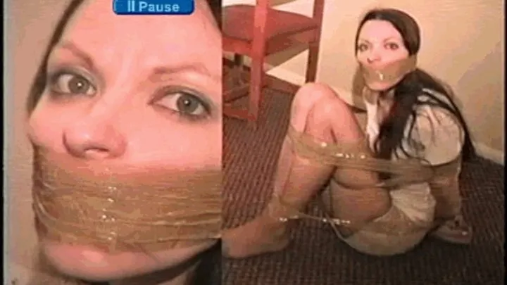 31 YR OLD MODEL IS WRAP TAPE GAGGED, BALL-TIED WITH TAPE, TOE-TIED, FEET TICKLED, GAG TALKING, MOUTH STUFFED, HANDGAGGED, AND TO SMELL THE WET RAG THAT BEEN IN HER MOUTH