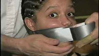 18 Yr OLD STUDENT GETS TAKEN HOSTAGE, MOUTH STUFFED, CLEAVE GAGGED, HANDGAGGED, WRAP TAPE DUCT TAPE GAGGED, BAREFOOT, GAG TALKING AND TIED TO A CHAIR