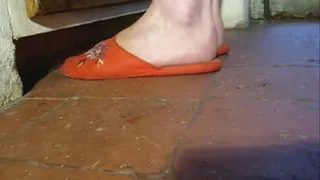 barefeet in the kitchen, with chinese mules