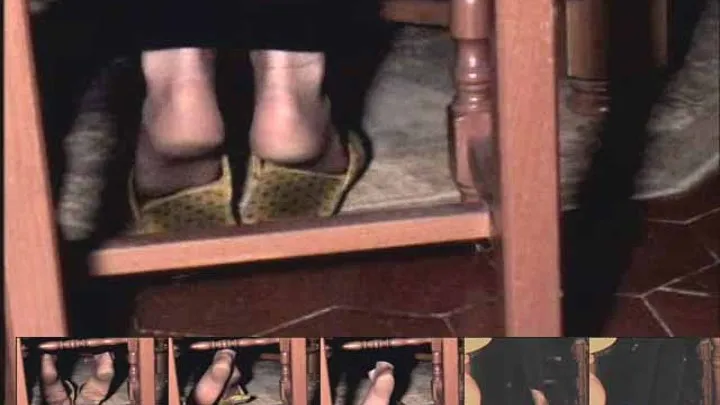 shoeplay under the table in slippers