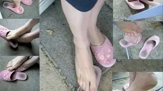 Cathy playing barefeet in smelly pink slippers