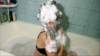GB Hair washing foam over face