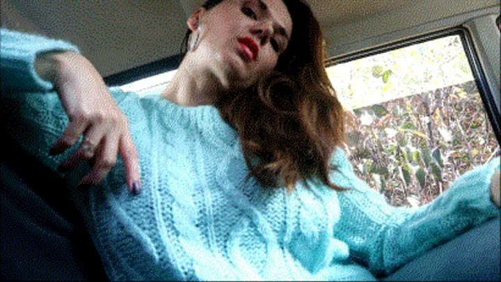 Tease by turquoise sweater.