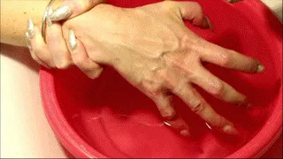 Poses of veiny hands after hot water