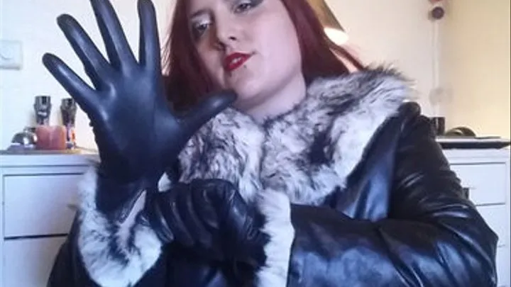 Leather gloves and fur leather coat