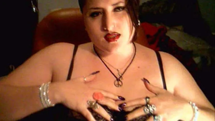 Black lined red lips, big breast and smoking