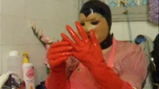 Kinky cleaning day - household gloves