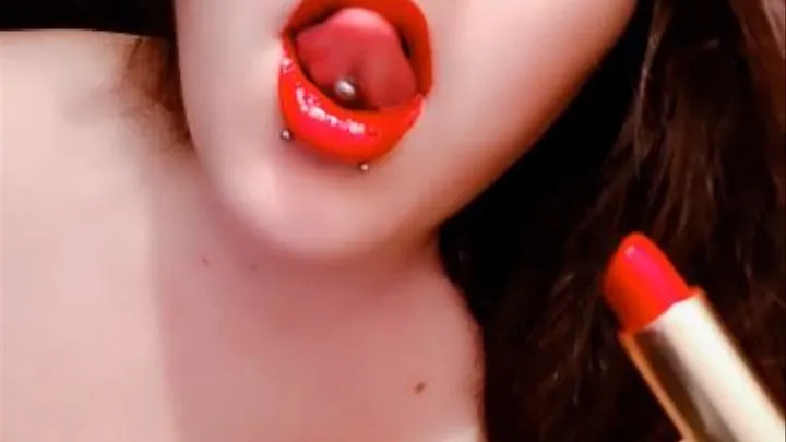 Bright red lipstick, big breats and lipsticked nipples