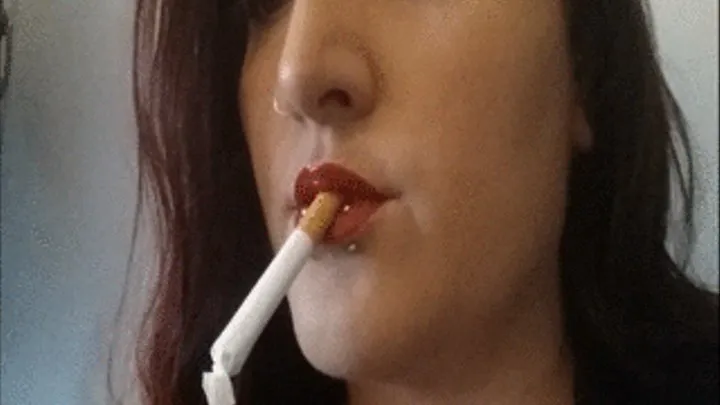 French inhales and danglings with red lipstick