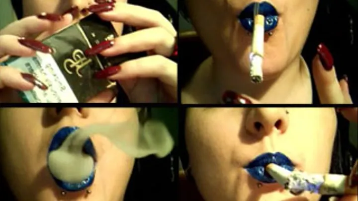 Smoking with blue lipstick 001