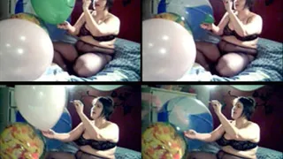 Popping balloons with my cigarette in pantyhose and lingerie 001