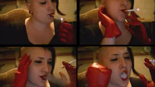 Smoking with red leather gloves