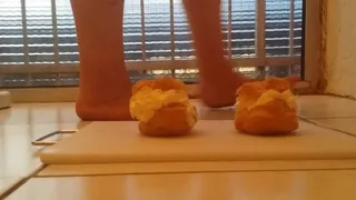 Crushing cakes barefoot