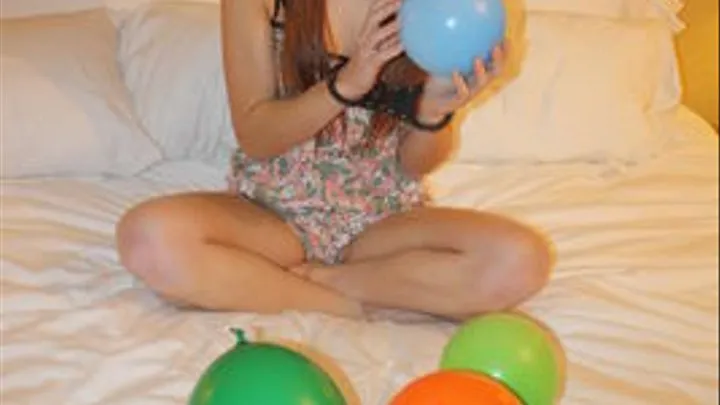 Rachel - Handcuffed in Black Hinge Cuffs w Balloons to Pop