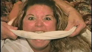 BBW SINGLE STEP-MOM IS TO CHANGE CLOTHS WHILE CLEAVE GAGGED, HOG-TIED, BAREFOOT, TOES TIED ON BED