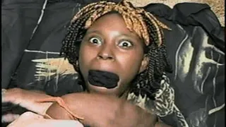 21 Yr OLD BLACK COLLEGE STUDENT GETS HANDGAGGED, MOUTH STUFFED WITH SOCK & WRISTS TIED WITH RAWHIDE Mechell opens her eyes very wide as she is tightly handgagged. Her mouth is then stuffed with a large black woolen stinky sweaty sock. She does lots of str