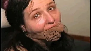 34 YR OLD STAY AT HOME STEP-MOM IS TO REMOVE HER PANTYHOSE, MOUTH STUFFED AND PANTYHOSE GAGGED, DUCT TAPE TIED, BAREFOOT, TOE TIED WITH TAPE, GAG TALKING, HANDGAGGED AND HAS A LARGE RAG STUFFED IN HER MOUTH