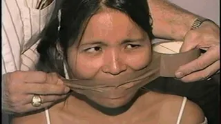 24 Yr OLD ASIAN VIETNAMESE SINGLE STEP-MOM IS WRAP TAPE GAGGED, BALL-TIED, TOE-TIED, BLINDFOLDED & TRIES TO MAKE CALL