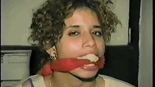 22 YEAR OLD LATINA HOUSEWIFE IS MOUTH STUFFED, HANDGAGGED, CLEAVE GAGGED, BLINDFOLDED & BARE FEET IN PLASTIC BAG