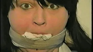 22 YEAR OLD MANICURIST GETS HANDGAGGED, STINKY SOCK STUFFED IN HER MOUTH, CLEAVE GAGGED AND TIED TO A CHAIR