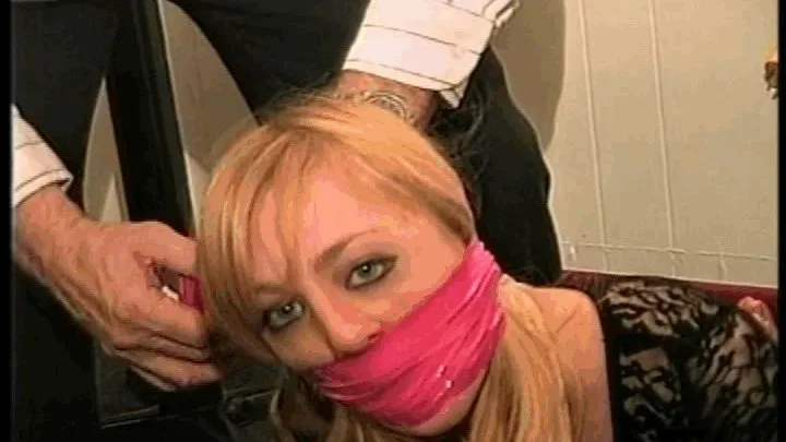 23 YR OLD AIRLINE FLIGHT ATTENDANT GETS PANTIES STUFFED IN MOUTH, WRAP BONDAGE TAPE GAGGED, BAREFOOT, TOE-TIED, BALL-TIED ON THE FLOOR, REVERSE PRAYER TIED, HANDGAGGED AND STRUGGLING