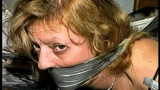 43 YEAR OLD WAITRESS IS TAPE HOG-TIED, BAREFOOT, TOE-TIED & WRAP TAPE GAGGED