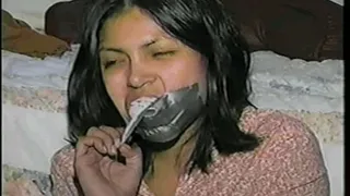 18 Yr OLD INDIAN COLLEGE STUDENT IS MOUTH STUFFED, HANDGAGGED, DUCT TAPE GAGGED, BAREFOOT, TOE TIED UP ON HER DORM ROOM FLOOR