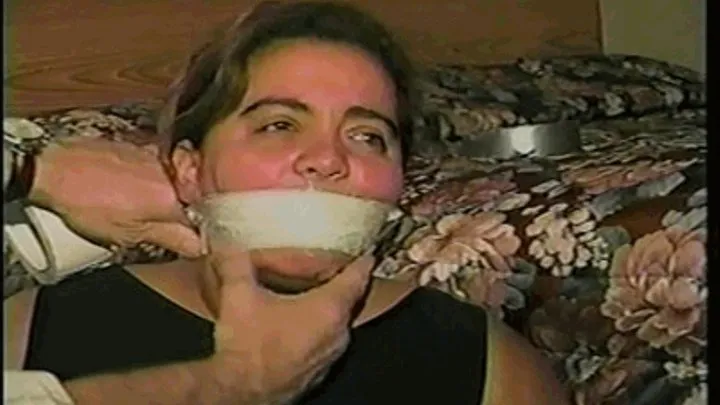 24 YR OLD LATINA HOUSEWIFE MOUTH STUFFED, WRAP TAPE GAGGED, BAREFOOT & TOE TIED