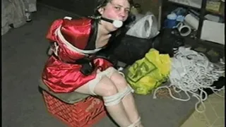 TINY TINA BALL-GAGGED, RING-GAGGED, CLEAVE GAGGED, TOE-TIE & TIED UP SITTING ON A CRATE