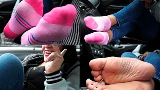 Socks & ticklish bareefeet in car with Ariana - FULL CLIP