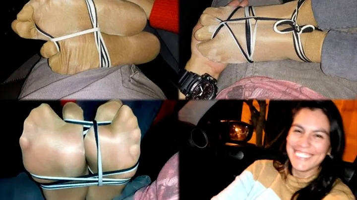 Shyni nylon socks, toe tied and footjob at car, Lunacious hot night!