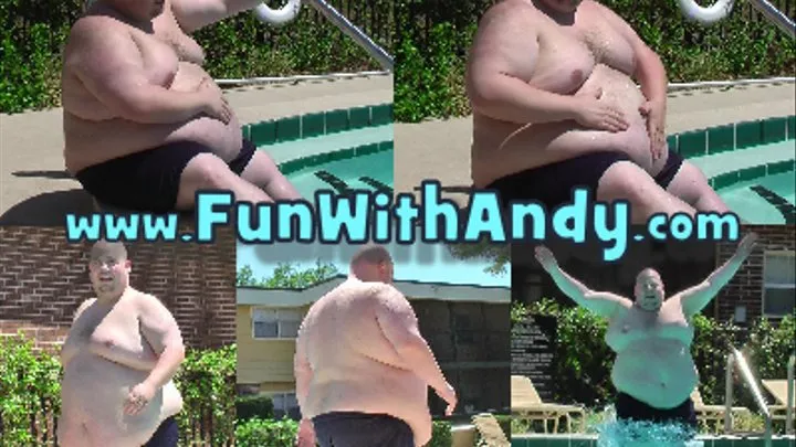 Fat Guy Having Fun At The Pool - Belly Out In Public