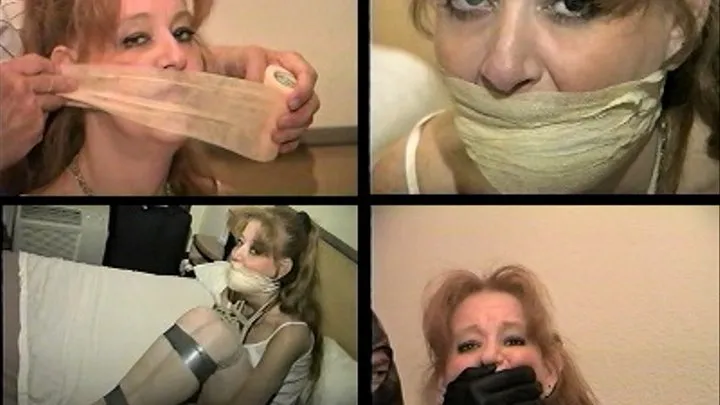 41 YEAR OLD FASHION MODEL GETS MOUTH STUFFED, WRAP VET TAPE GAGGED, DUCT TAPE BALL-TIED, BAREFOOT, TOE-TAPED, & HANDGAGGED WITH BLACK LEATHER GLOVE